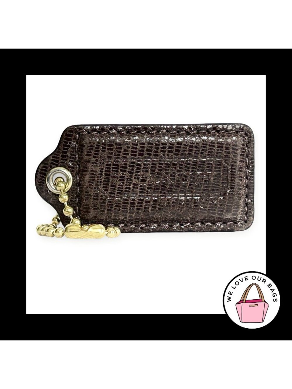 Rare COACH POPPY GLAM Hang Tag 2.5" Shimmer Leather Bag Charm Keychain Fob Large